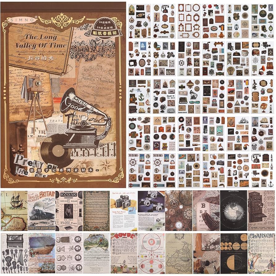 Amazon.com: Auguro Vintage Scrapbook Book With 413 Stickers